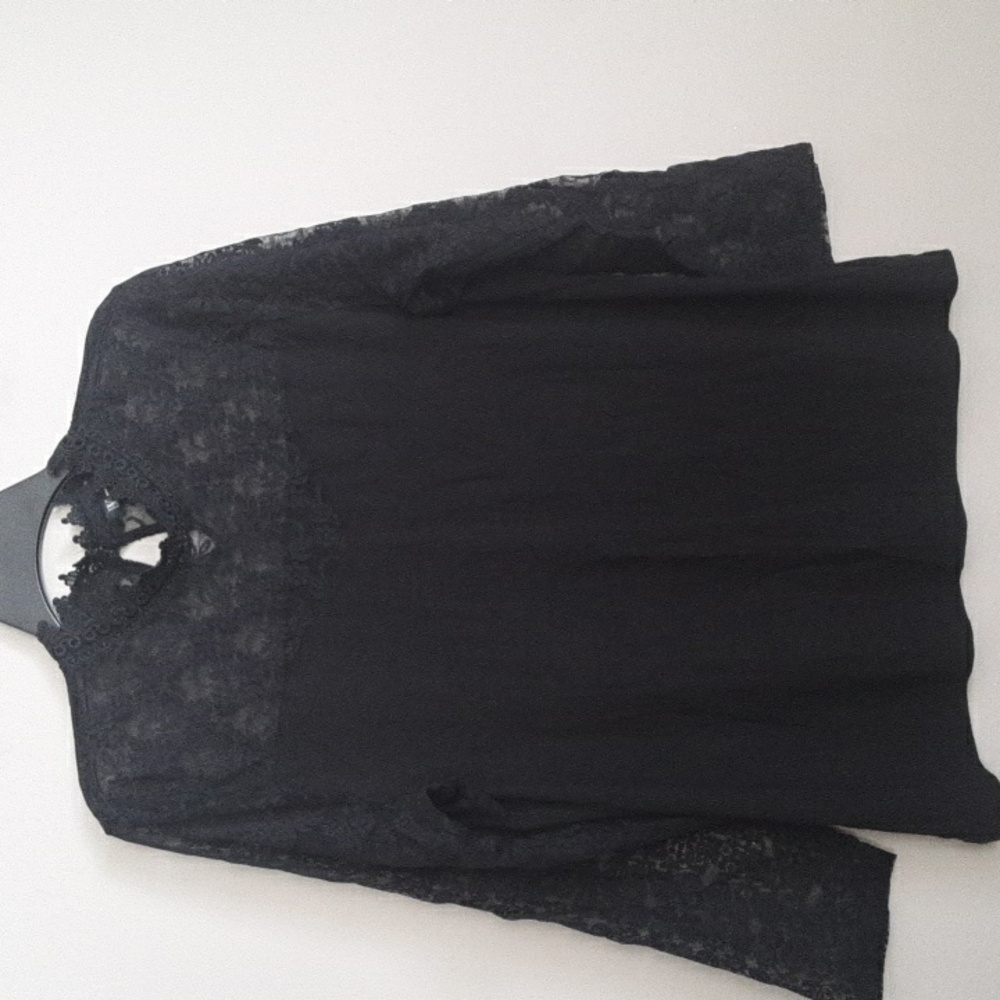 INC International Concepts Black Lace Trim Blouse